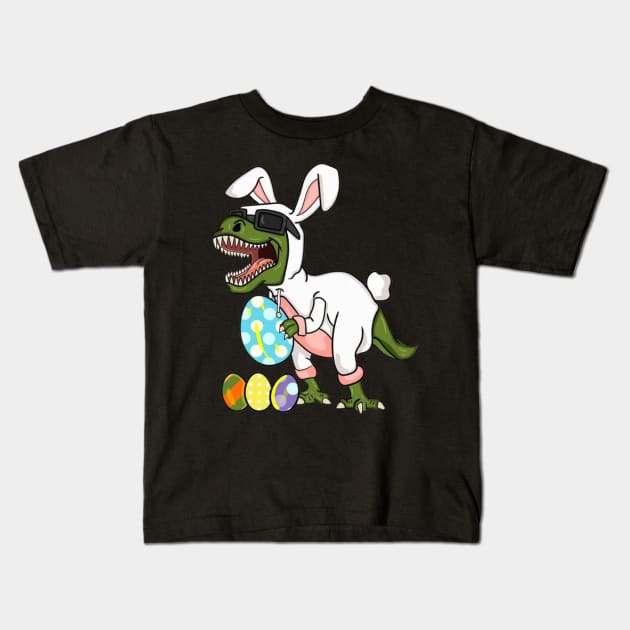 Dinosaur Bunny Happy Easter Day Kids T-Shirt by Jenna Lyannion